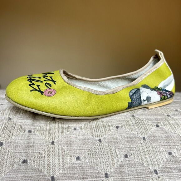 Rockit “White Rabbit” Green Printed Leather Ballet Flat Shoes Women EU 38 US 7.5 - Picture 2 of 16